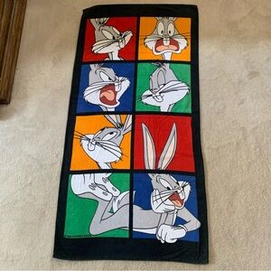 Looney Tunes Warners Bros Vintage 1997 Bugs Bunny Beach Towel 28x56 100%cotton